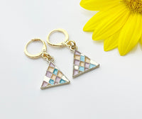 Gold Triangle Earrings, Pink Blue Geometric Triangle Jewelry, N3258