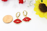 Red Lip Earrings, Gold Red Lip Earrings, Hoop or Stud or Dangle Earrings in Option N3295