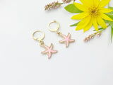 Gold Pink Starfish Earrings, Nautical Earrings, N3188