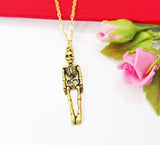 Halloween Necklace Gift, Gold Skeleton Necklace, Human Skeleton Charm Necklace, Halloween Decoration Jewelry Gift, N3264