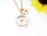 Rose Gold Japanese Cherry Blossom Necklace, Press Flower, Japanese Girlfriends Gift, Birthday Present, Personized Initial Necklace, N3281