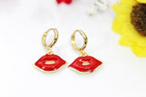 Red Lip Earrings, Gold Red Lip Earrings, Hoop or Stud or Dangle Earrings in Option N3295