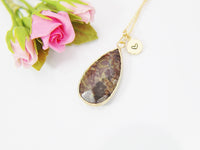 Gold Teardrop Natural Gemstone Necklace, Birthday's Gift, Mother's Day Gift, Gemstone, Birthstone, Graduation, Personalized Gift, N3416