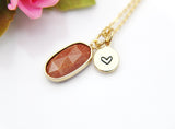 Gold Goldstone Necklace, Oval, Birthday's Gift, Mother's Day Gift, Gemstone, Birthstone, Graduation, Christmas Gift, N3428