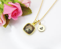 Pyrite Necklace, Square, Birthday's Gift, Mother's Day Gift, Gemstone, Birthstone, Graduation, Christmas Gift, N3435
