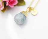 Gold Natural Aquamarine Necklace, Best Mother's Day Gift, March Birthday's Gift, Gemstone, Birthstone, Graduation, Christmas Gift, N3452