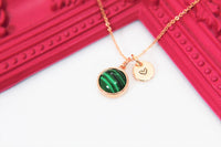 Rose Gold Malachite Necklace, Birthday's Gift, Mother's Day Gift, Gemstone Birthstone Necklace, Personalized Gift, N3380
