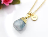 Gold Natural Aquamarine Necklace, Best Mother's Day Gift, March Birthday's Gift, Gemstone, Birthstone, Graduation, Christmas Gift, N3452