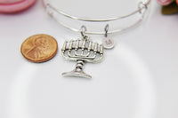 Menorah Bracelet, Silver Menorah Charm, Judaica Jewelry, Judaical Charm, Jewish Gift, Candle Holder Charm, Olive Branch Charm Gift,  N3783