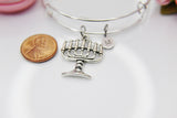 Menorah Bracelet, Silver Menorah Charm, Judaica Jewelry, Judaical Charm, Jewish Gift, Candle Holder Charm, Olive Branch Charm Gift,  N3783