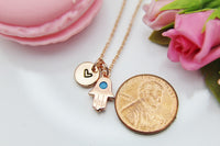 Rose Gold Hamsa Evil Eye Necklace, Kabbalah Jewish Gift, Luck Gift, Protective Gift, Christmas Gift, Thank You Gift,  N3849