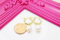 Cultured Pearl Earrings, Genuine Cultured Freshwater Pearl Hoop Earrings, Best Christmas Gift for Mom Gift, Aunt Gift, Sister Gift, N3979