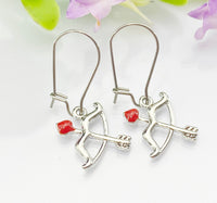 Crossbow Earrings, Crossbow Arrow Red Heart Jewelry Gift, Girlfriends Gifts, Hypoallergenic Silver Earrings, L012
