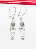 Skeleton Earrings, Skeleton Scary Gothic Halloween Jewelry Gift, Hypoallergenic Silver Earrings, L014