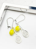 Tennis Earrings, Tennis Racket Ball Charms, Tennis Jewelry Gift, Best Friends Gift, Birthday Gift, Hypoallergenic, Silver Earrings, L029