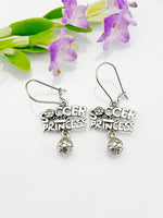 Soccer Earrings, Soccer Princess Charm, Soccer Coach Team Jewelry Gift, Mother's Day Gift, Hypoallergenic, Silver Earrings, L048