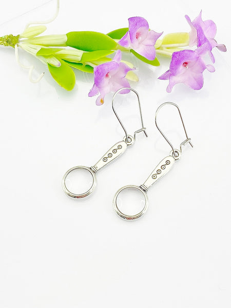 Investigator Earrings, Magnifying Glass Charm, Investigator Jewelry Gift, Hypoallergenic, Silver Earrings, L087