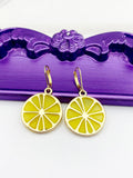 Lemon Earrings, Yellow Lemon Charm, Lemon Jewelry Gift, Hypoallergenic, Gold Earrings, L111