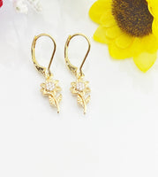 Sunflower Earrings, Gold Sunflower Charm, Sunflower Jewelry Gift, Hypoallergenic, Hoop Lever back Earrings, L113