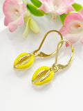 Gold Shell Earrings, Hypoallergenic Earrings, Gold Shell Charm, Shell Jewelry Gift, Dangle Hoop Earrings, L115