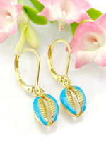 Gold Shell Earrings, Hypoallergenic Earrings, Gold Shell Charm, Shell Jewelry Gift, Dangle Hoop Earrings, L117