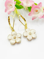 Magnolias Flower Earrings, Hypoallergenic Earrings, Gold Flower Charm, Magnolia Flora Floral Jewelry Gift, Dangle Hoop Earrings, L120
