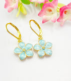 Magnolias Flower Earrings, Hypoallergenic Earrings, Gold Flower Charm, Magnolia Flora Floral Jewelry Gift, Dangle Hoop Earrings, L121