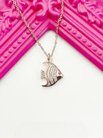 Rose Gold Fish Necklace, Real Rose Gold Plated Cubic Zirconia Fish Charm, Layering Necklace, Dainty Necklace, L152