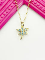 Gold Dragonfly Necklace, Real 18K Gold Plated Cubic Zirconia Dragonfly Charm, Layering Necklace, Dainty Necklace, L155