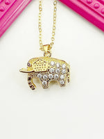 Gold Elephant Necklace, Gold Plated Cubic Zirconia Elephant Charm, Layering Necklace, Dainty Necklace, L157