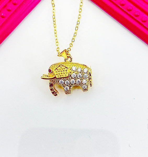 Gold Elephant Necklace, Gold Plated Cubic Zirconia Elephant Charm, Layering Necklace, Dainty Necklace, L157