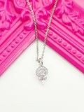 Lollipop Necklace, Platinum Plated Cubic Zirconia Lollipop Charm, Layering Necklace, Dainty Necklace, L168