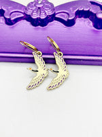 Crane Earrings, Hypoallergenic Earrings, Gold Crane Charm, Origami Japanese Crane Jewelry Gift, Dangle Hoop Earrings, L194