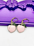 Peach Earrings, Hypoallergenic Earrings, Gold Peach Charm, Foodie Peach Peace Jewelry Gift, Dangle Hoop Earrings, L196