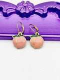 Peach Earrings, Hypoallergenic Earrings, Gold Peach Charm, Foodie Peach Peace Jewelry Gift, Dangle Hoop Earrings, L197