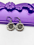 Sunflower Earrings, Hypoallergenic Earrings, Silver Sunflower Charm, Sunflower Floral Jewelry Gift, Dangle Hoop Earrings, L203