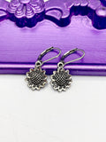 Sunflower Earrings, Hypoallergenic Earrings, Silver Sunflower Charm, Sunflower Floral Jewelry Gift, Dangle Hoop Leverback Earrings, L208