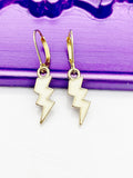Lightning Earrings, Hypoallergenic Earrings, Gold Lightning Charm, Lightning Jewelry Gift, Dangle Hoop Leverback Earrings, L215