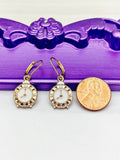 Clock Earrings, Hypoallergenic Earrings, Gold Alarm Clock Charm, Alarm Clock Jewelry Gift, Dangle Hoop Leverback Earrings, L219