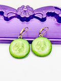 Cucumber Earrings, Hypoallergenic Earrings, Gold Cucumber Charm, Vegetable Summer Jewelry Gift, Dangle Hoop Leverback Earrings, L221