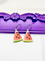 Watermelon Earrings, Hypoallergenic Earrings, Silver Red Watermelon Charm, Fruit Summer Jewelry Gift, Dangle Hoop Leverback Earrings, L225