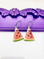 Watermelon Earrings, Hypoallergenic Earrings, Silver Red Watermelon Charm, Fruit Summer Jewelry Gift, Dangle Hoop Leverback Earrings, L225