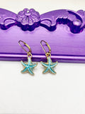 Starfish Earrings, Hypoallergenic Earrings, Gold Starfish Charm, Ocean Beach Summer Jewelry Gift, Dangle Hoop Leverback Earrings, L231