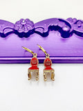 Chair Earrings, Hypoallergenic Earrings, Gold Crown Princess Royal Chair Charm, Princess Jewelry Gift, Dangle Hoop Leverback Earrings, L240