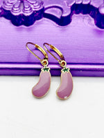Eggplant Earrings, Hypoallergenic Earrings, Gold Purple Eggplant Charm, Vegetable Jewelry Gift, Dangle Hoop Leverback Earrings, L247