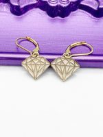 Diamond Earrings, Hypoallergenic Earrings, Gold Daimond Shaped Charm, Daimond Jewelry Gift, Dangle Hoop Leverback Earrings, L248