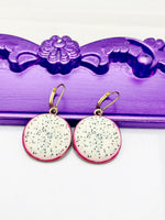 Dragon Fruit Earrings, Hypoallergenic Earrings, Gold Pitaya Pitahaya Charm, Fruit Foodie Jewelry Gift, Dangle Hoop Leverback Earrings, L251