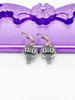 Cute Black Cat Earrings, Hypoallergenic Earrings, Gold Black Cat Charm, Animal Pet Cat Jewelry Gift, Dangle Hoop Leverback Earrings, L256