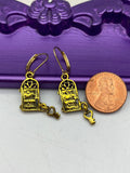 Door with Key Earrings, Hypoallergenic Earrings, Gold Door with Key Charm, Home Jewelry Gift, Dangle Hoop Lever back Earrings, L272