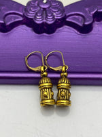 Firefighter Earrings, Hypoallergenic Earrings, Gold Fire Hydrant Charm, Firefighter Wife Jewelry Gift, Dangle Hoop Lever back Earrings, L273